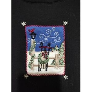 Alfred Dunner Women's Black Embroidered Sleigh Christmas Sweatshirt Size L